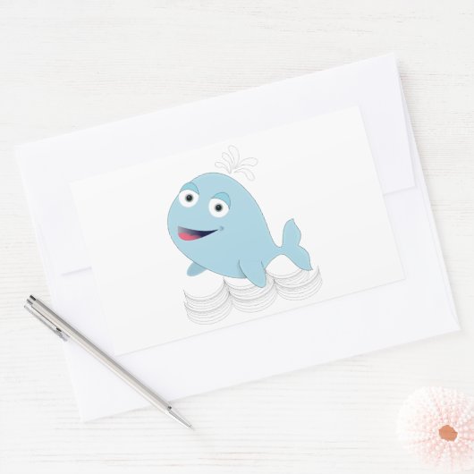 Blauwe walvis rechthoekige sticker (Envelop)