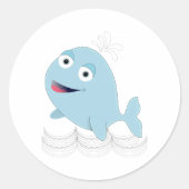Blauwe walvis ronde sticker (Voorkant)