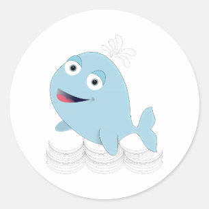 Blauwe walvis ronde sticker