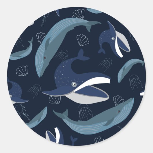 Blauwe walvis ronde sticker (Voorkant)