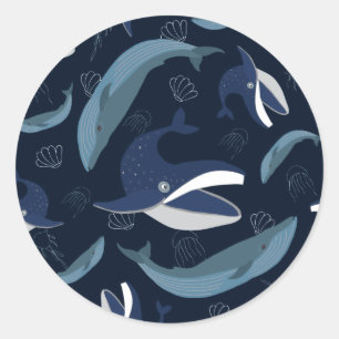 Blauwe walvis ronde sticker