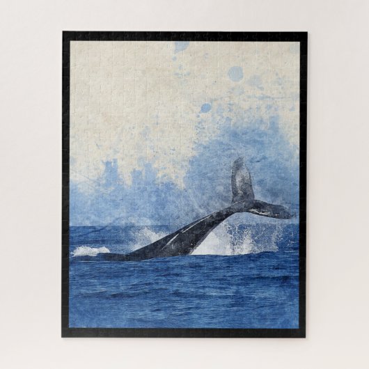 Blauwe Walvis Spat in Oceaan Kunst Legpuzzel (Verticaal)