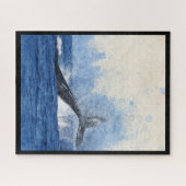 Blauwe Walvis Spat in Oceaan Kunst Legpuzzel (Horizontaal)