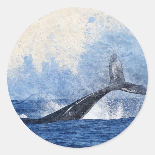 Blauwe walvis spatten in Ocean Art Ronde Sticker (Voorkant)