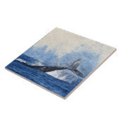 Blauwe walvis spatten in Ocean Art Tegeltje (Zijkant)