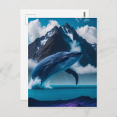 Blauwe walvis springen berg achtergrond briefkaart (Voorkant / Achterkant)