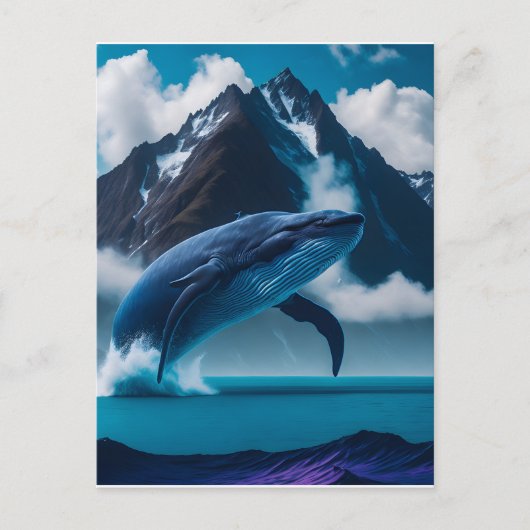 Blauwe walvis springen berg achtergrond briefkaart (Voorkant)