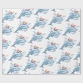Blauwe Walvis Verjaardag Cadeaupapier (Vlak)