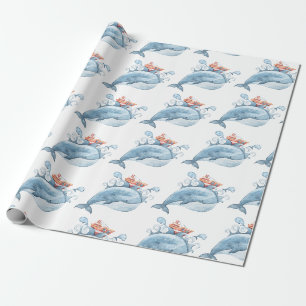 Blauwe Walvis Verjaardag Cadeaupapier