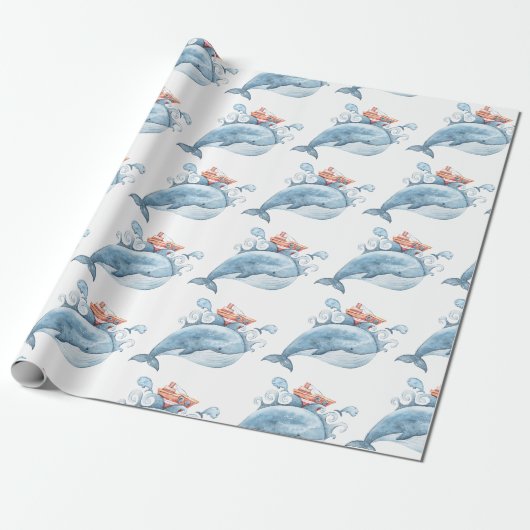 Blauwe Walvis Verjaardag Cadeaupapier (Uitgerold)