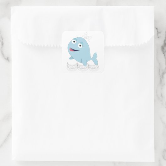 Blauwe walvis vierkante sticker (Tas)
