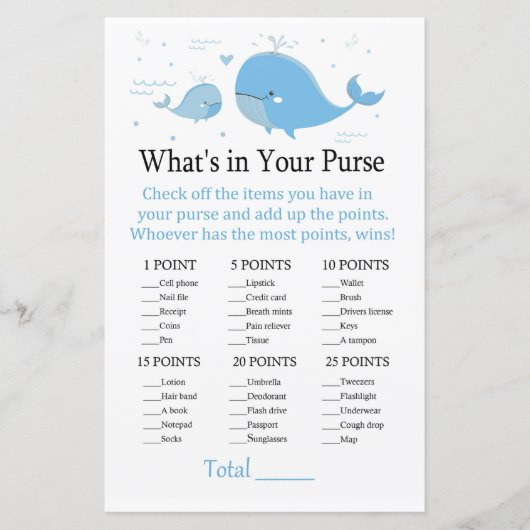 Blauwe walvis Wat zit er in je handtas? (Voorkant)