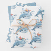 Blauwe walvis Waterverf Birthday Inpakpapier Vel (In situ)