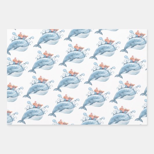 Blauwe walvis Waterverf Birthday Inpakpapier Vel (Voorkant)