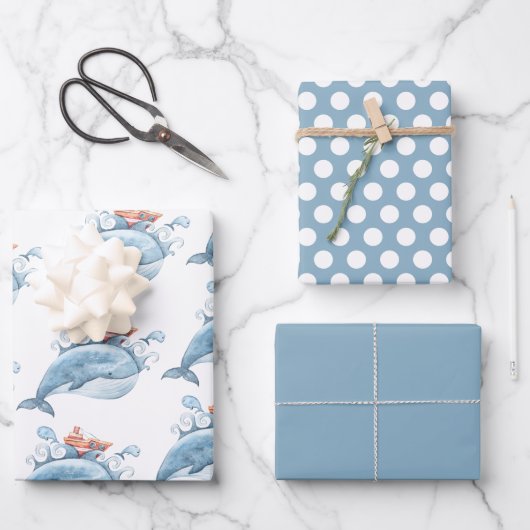 Blauwe walvis Waterverf Birthday Inpakpapier Vel (Voorkant)