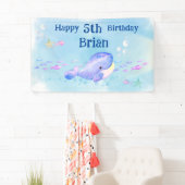 Blauwe walvis Waterverf Birthday Spandoek (Insitu)