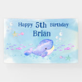 Blauwe walvis Waterverf Birthday Spandoek (Horizontaal)