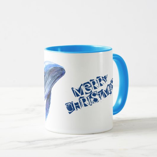 Blauwe walvis wenst prettige feestdagen mok (Voorkant rechts)