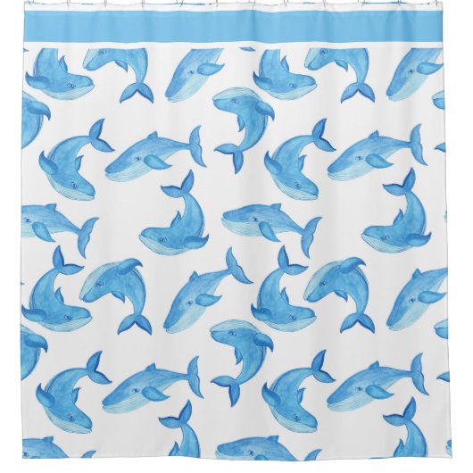 Blauwe walvis Zee Cute Beach Douchegordijn (Voorkant)