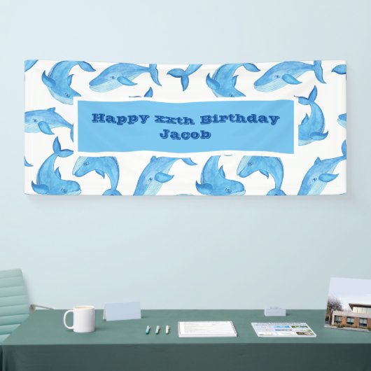 Blauwe walvis Zee Cute Birthday Spandoek (Beurs)