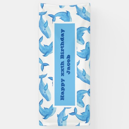 Blauwe walvis Zee Cute Birthday Spandoek (Verticaal)