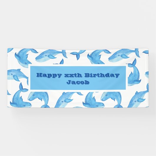 Blauwe walvis Zee Cute Birthday Spandoek (Horizontaal)