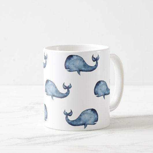 Blauwe walvis. Zee. Nautisch marine-patroon Koffiemok (Voorkant rechts)
