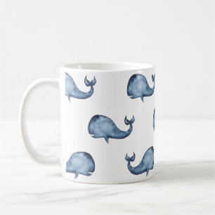 Blauwe walvis. Zee. Nautisch marine-patroon Koffiemok
