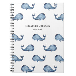 Blauwe walvis. Zee. Nautisch marine-patroon Notitieboek