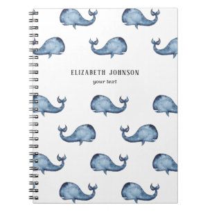 Blauwe walvis. Zee. Nautisch marine-patroon Notitieboek