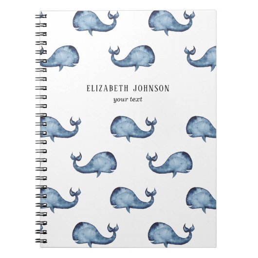 Blauwe walvis. Zee. Nautisch marine-patroon Notitieboek (Voorkant)