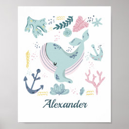 Blauwe Walvis Zeeleven Nursery Muur Kunst Baby Cad Poster