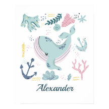 Blauwe Walvis Zeeleven Nursery Muur Kunst Baby Cad