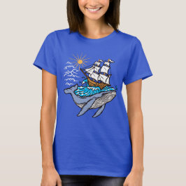 Blauwe Walvis Zeilschip Golf Nautilus Thema   T-shirt