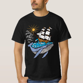 Blauwe Walvis Zeilschip Golf Nautisch Thema T-shirt
