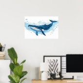 Blauwe walvis zoogdier zwemmen Klein Poster (Thuiskantoor)
