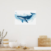 Blauwe walvis zoogdier zwemmen Klein Poster (Keuken)