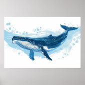 Blauwe walvis zoogdier zwemmen Klein Poster (Voorkant)