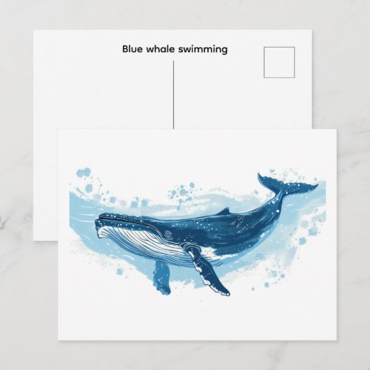 Blauwe walvis zoogdier zwemt Klein Briefkaart (Voorkant / Achterkant)
