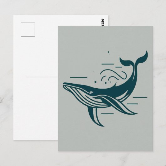 Blauwe walvis zwemmen illustratie briefkaart (Voorkant / Achterkant)