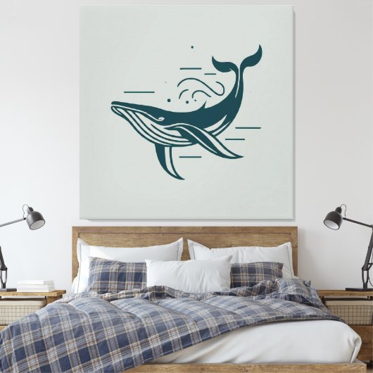 Blauwe walvis zwemmen illustratie canvas afdruk (Insitu (Slaapkamer))