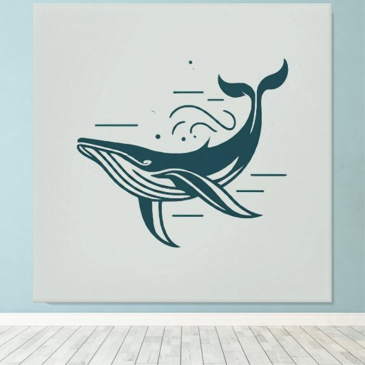Blauwe walvis zwemmen illustratie canvas afdruk (Insitu (Houten vloer))