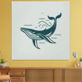 Blauwe walvis zwemmen illustratie canvas afdruk (Insitu (Woonkamer))