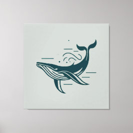 Blauwe walvis zwemmen illustratie canvas afdruk