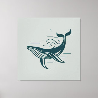Blauwe walvis zwemmen illustratie canvas afdruk