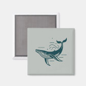 Blauwe walvis zwemmen illustratie magneet (Voorkant / Achterkant)