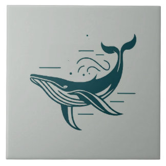 Blauwe walvis zwemmen illustratie tegeltje