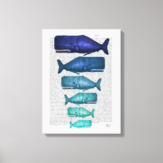 Blauwe walvisfamilie canvas afdruk (Voorkant)