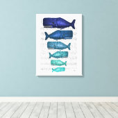 Blauwe walvisfamilie canvas afdruk (Insitu (Houten vloer))