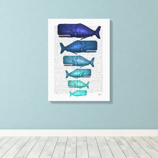 Blauwe walvisfamilie canvas afdruk (Insitu (Houten vloer))